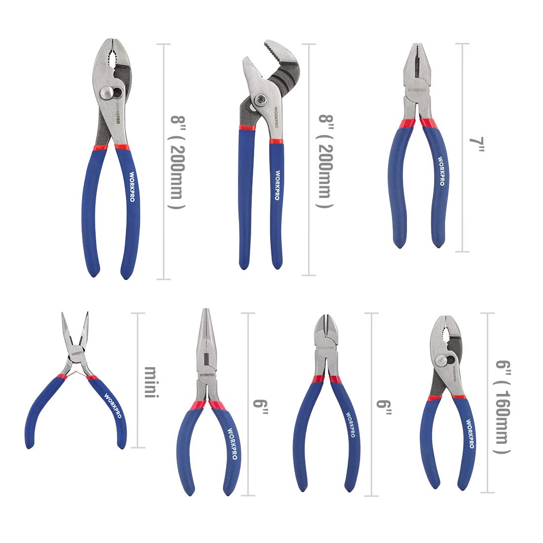7-piece Workpro Pliers Set with Groove Joint, Long Nose, Slip Joint, Linesman, and Diagonal Pliers for DIY & Home Use WORKPRO