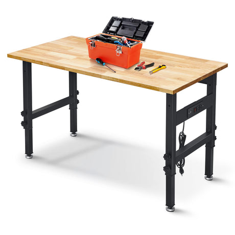 47.2" Adjustable Work Bench, Workbench for Garage with Power Outlet, 2200LBS Load Capacity Hardwood Oak Top Heavy-Duty Work Table for Garage, BMJX US