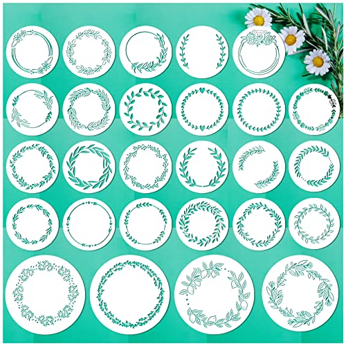 Wreath Stencil Floral Stencils for Painting Craft Round Leaf Flower Garland Stencil for Wood Burning Projects Small Farmhouse Drawing Paint Stencils