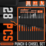 HORUSDY 28-Piece Heavy Duty Punch and Chisel Set, Including Taper Punch, Cold Chisels, Pin Punch, Center Punch HORUSDY