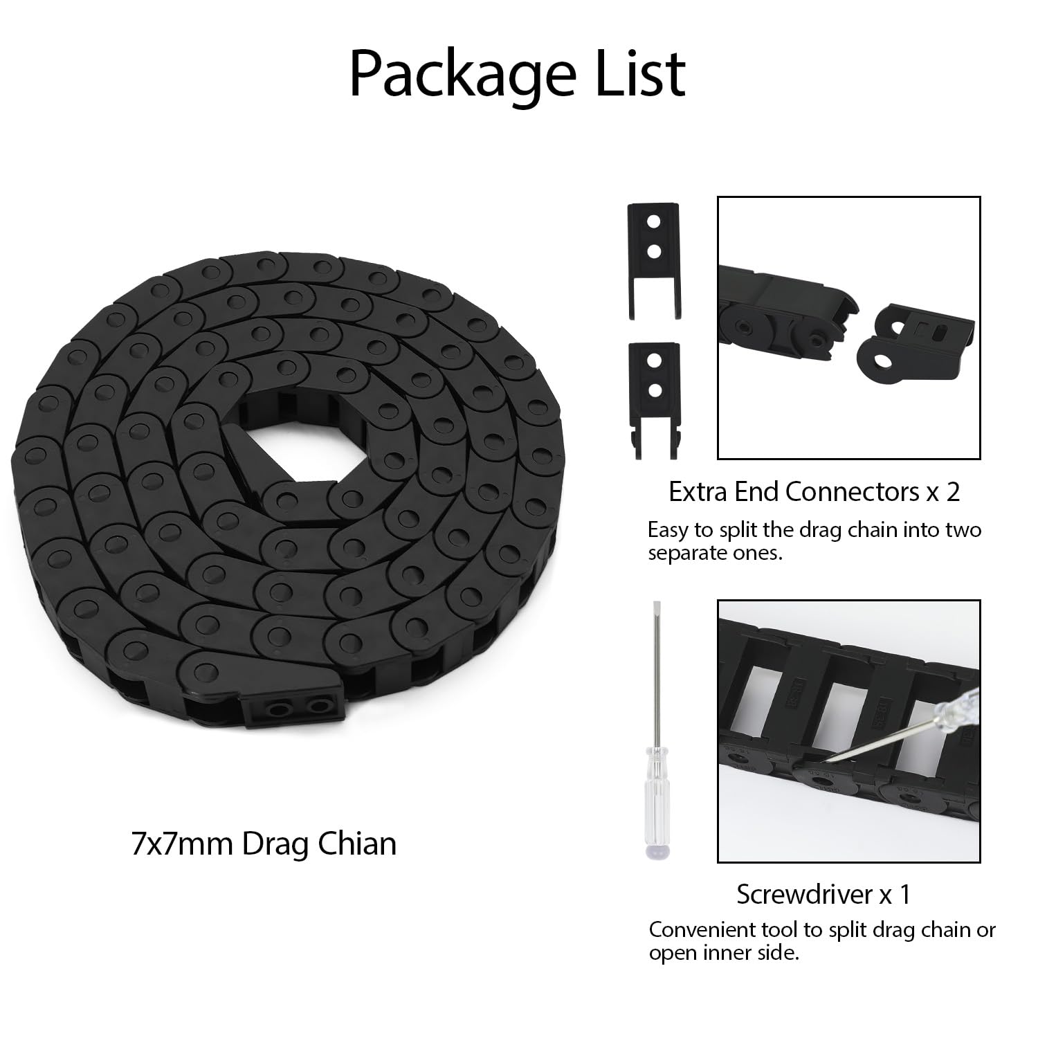 LMioEtool R18 7mm x 7mm(Inner H x Inner W) Black Plastic Cable Wire Carrier Drag Chain 1M Length for CNC, with End Connectors - Bridge Type LMioEtool