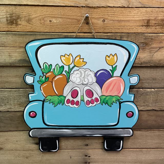 Easter Bunny with Carrots Truck DIY, Unfinished Wood Cutout, Paint by Line Build-A-Cross Build-A-Cross