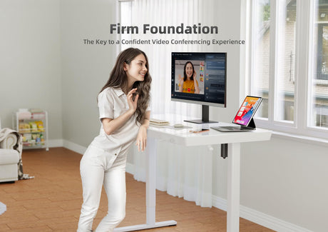 YDN Glass Standing Desk with Drawers, 48 x 24 Inch Electric Stand Up Desk with USB Ports, Adjustable Height Desk for Home Office, White YDN
