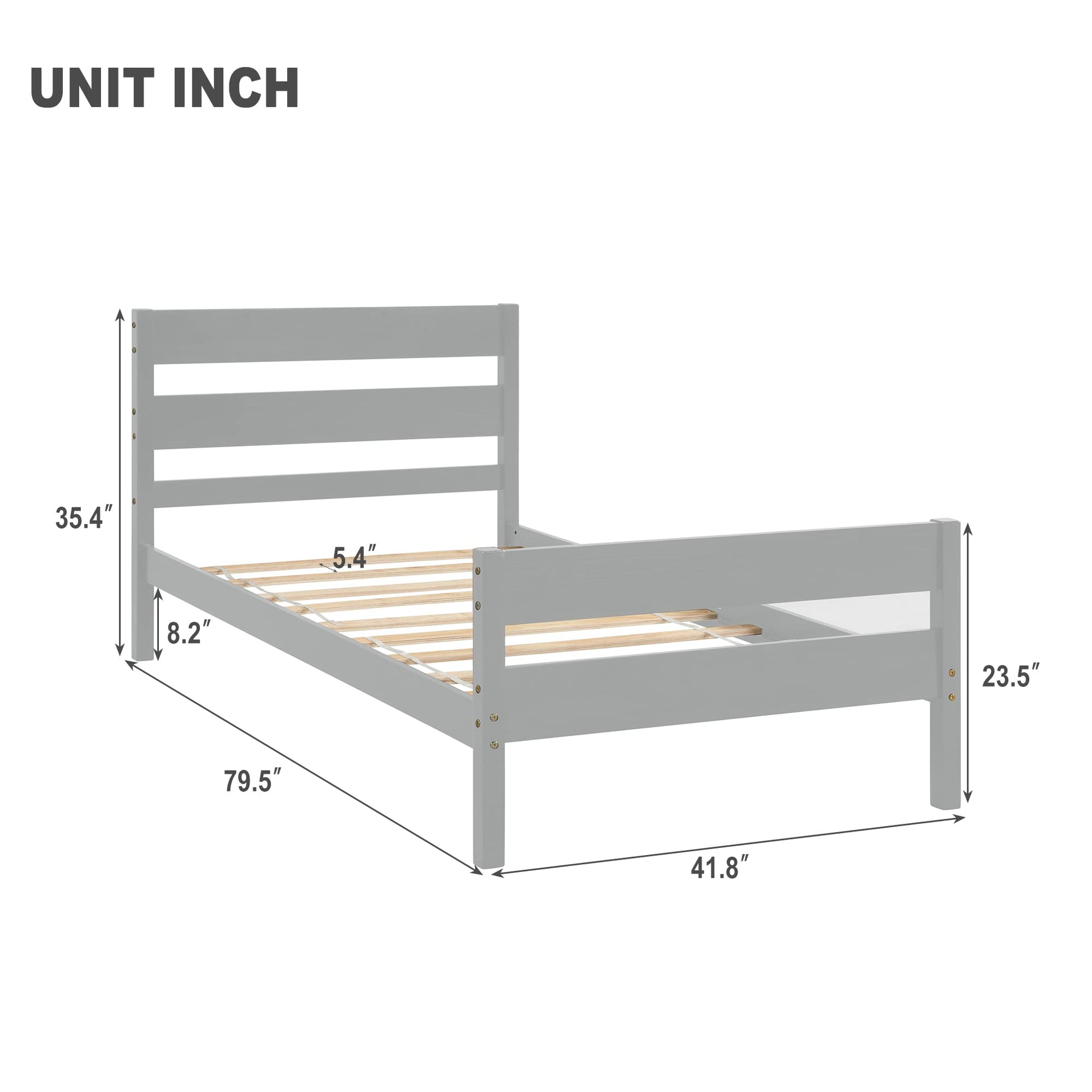 Twin Size Wooden Bed Frame with Headboard & Footboard - Lostcat Grey Platform Bed for Space-Saving Living - WoodArtSupply