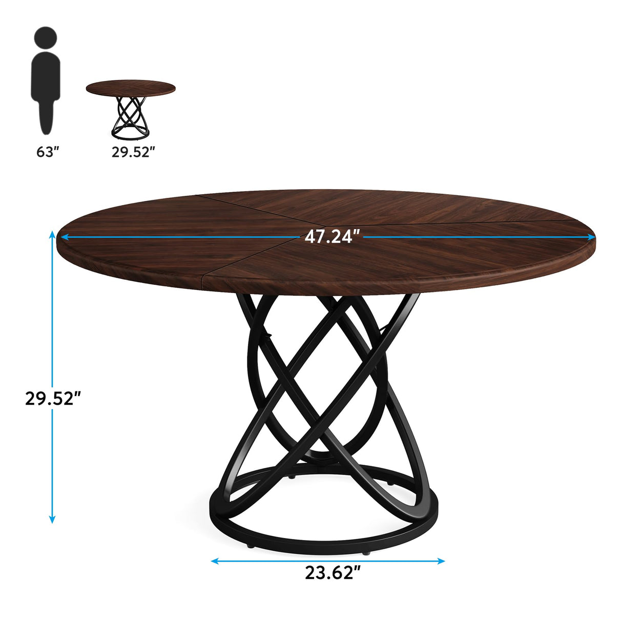 Tribesigns Round Dining Table for 4, 47 Inch Dinner Table Circle Kitchen Table with Metal Base, Wood Dining Room Table Cofee Table for Kitchen, Tribesigns