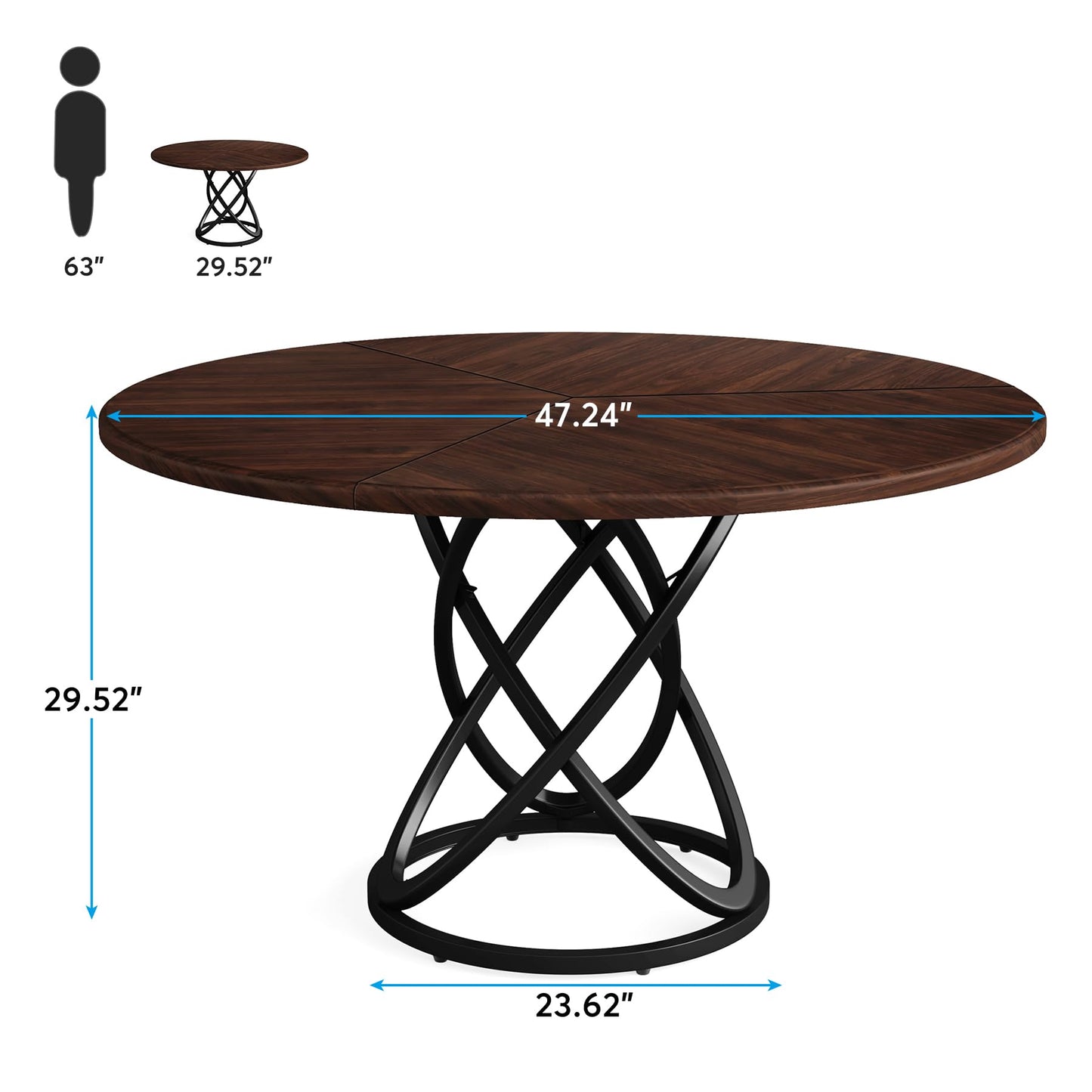 Tribesigns Round Dining Table for 4, 47 Inch Dinner Table Circle Kitchen Table with Metal Base, Wood Dining Room Table Cofee Table for Kitchen,