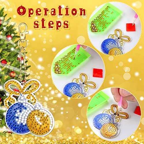 26 Pcs Christmas Diamond Painting Keychains Diamond Art Ornaments Key Chain 5D Resin DIY Diamond Painting Key Ring Rhinestone Pendant Ornament Junkin