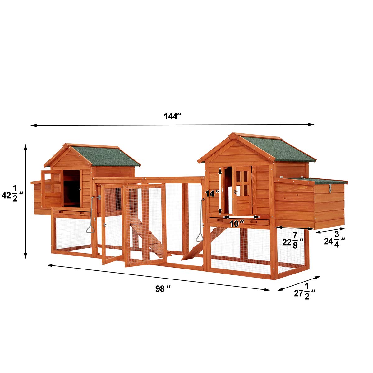 Esright 144” Large Wooden Chicken Coop, Outdoor Hens House with Ramps and Nesting Boxes - WoodArtSupply