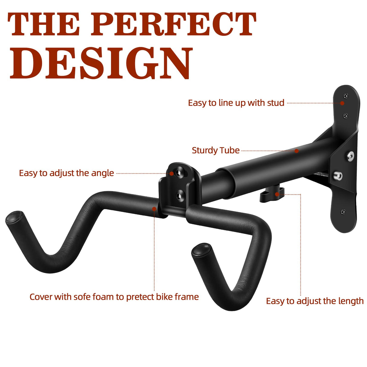 DIRZA Bike Wall Mount Garage Bike Rack Adjustable Bike Hanger Storage Bike in Garage Home,Horizontal Bike Hook Bike Holder for MTB,Road Bike,Hybrid DIRZA