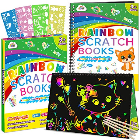 ZMLM Scratch Paper Art Craft Christmas Gift: 2 Pack Rainbow Scratch Art Set for Kids Drawing Coloring Craft Black Magic Art Supplies Kits for Girls ZMLM