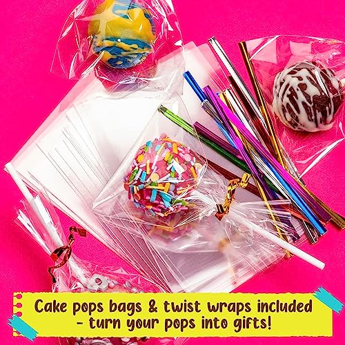 GirlZone Cake Pop Craze Kit, Kids Baking Set for Kids Ages 10-12 with Cake Pop Mold, Cake Pop Kit Stand, Cake Pop Gift Bags and Decorating Pen, GirlZone