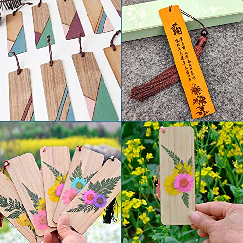Craftdady 24pcs Blank Wooden Bookmarks Unfinished Rectangle Bamboo Book Marks with Colorful Tassels for DIY Bookmarks Hanging Tags Ornaments