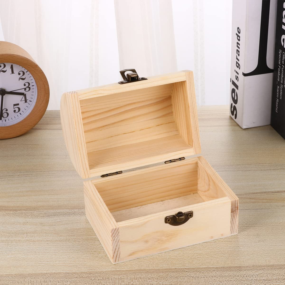 Healifty 6 Pcs Unfinished Treasure Chest Table Top Chest Graffiti Supplies Storage Lock Case Travel Jewlery Case Trinket Antique Decor Wood Case Healifty