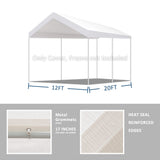 TGEHAP 12'x20' Carport Replacement Canopy Cover for Tent Car Garage Shelter Top Tarp Cover with Ball Bungees (Only Only Top Cover, Frame is not TGEHAP