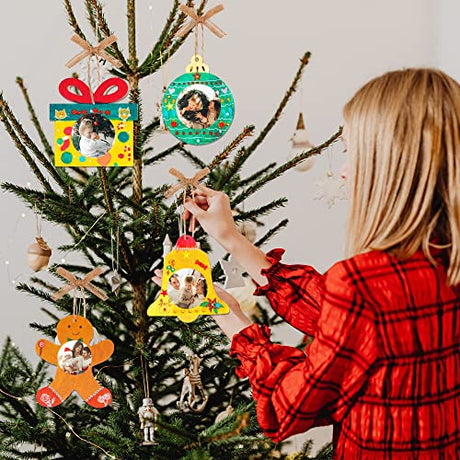 Shitailu 24Pcs Christmas Photo Frame Ornaments, DIY Unfinished Wood Picture Frame Ornaments Craft, Xmas Themed Frame Kits for Kids, Painting Decor Shitailu