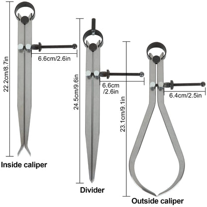 3 Piece Spring Caliper / Divider Set, 8 inches Inside Spring Outside Divider Caliper Set, Calipers Measuring Tool for Wood Turning Lathe Projects - WoodArtSupply