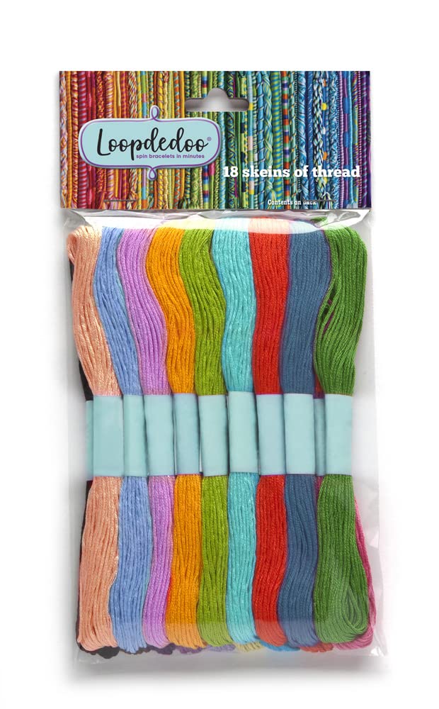 Loopdedoo 18 Refill Skeins for Loopdedoo Bracelet Craft Kit - Suitable for Ages 8 & Up - 100% Cotton Embroidery & Cross Stitch Threads - Threads for Loopdedoo