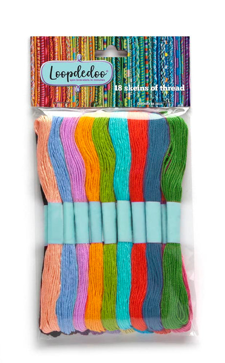 Loopdedoo 18 Refill Skeins for Loopdedoo Bracelet Craft Kit - Suitable for Ages 8 & Up - 100% Cotton Embroidery & Cross Stitch Threads - Threads for Loopdedoo