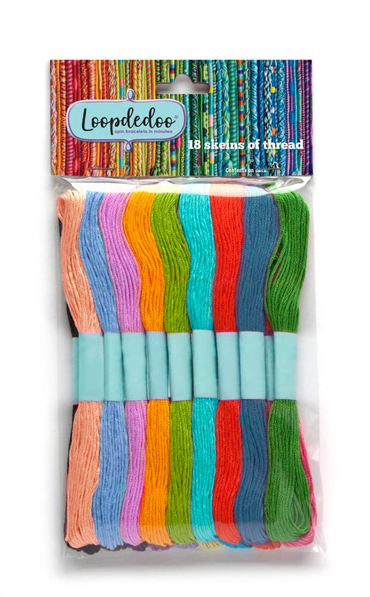 Loopdedoo 18 Refill Skeins for Loopdedoo Bracelet Craft Kit - Suitable for Ages 8 & Up - 100% Cotton Embroidery & Cross Stitch Threads - Threads for - WoodArtSupply