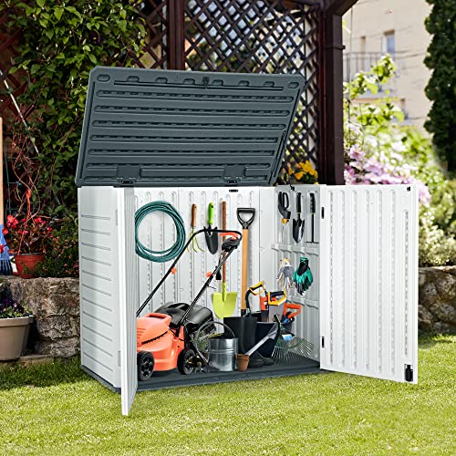 YITAHOME Outdoor Horizontal Storage Sheds w/o Shelf, 35 Cu Ft Lockable Resin Waterproof Shed, Ideal for Garden Tools, Easy to Assemble, Light Gray YITAHOME