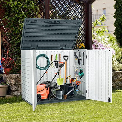 YITAHOME Outdoor Horizontal Storage Sheds w/o Shelf, 35 Cu Ft Lockable Resin Waterproof Shed, Ideal for Garden Tools, Easy to Assemble, Light Gray - WoodArtSupply