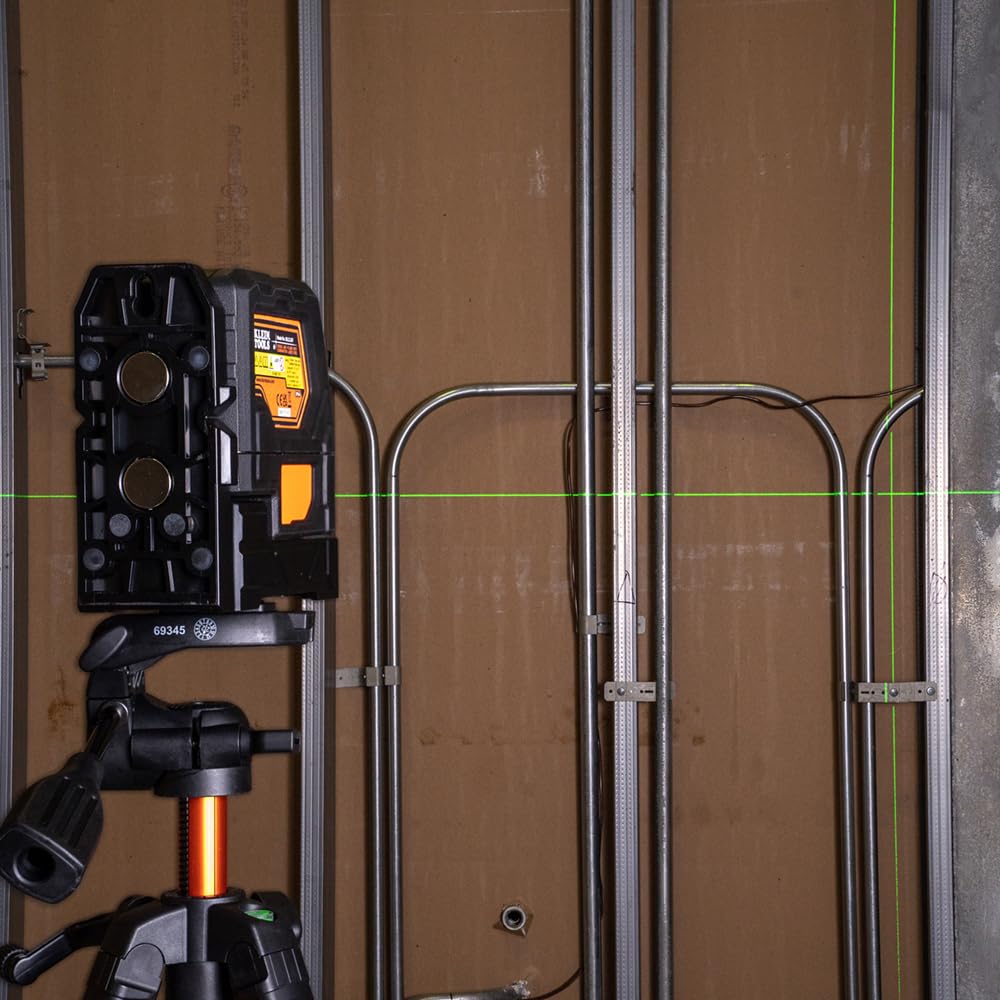 Klein Tools 93LCLGR Self-Leveling Laser Level, Rechargeable, Cross-Line Level with Bright Green Lines, Red Plumb, Magnetic Mounting Clamp Klein Tools
