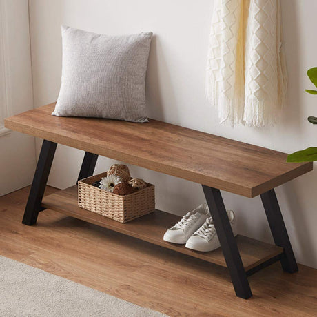 LVB Industrial Entryway Bench, Wood and Metal Storage Bench for Living Dining Room, Farmhouse Indoor Entry Way Shoe Benches Seat, Rustic Oak, 47 Inch LVB