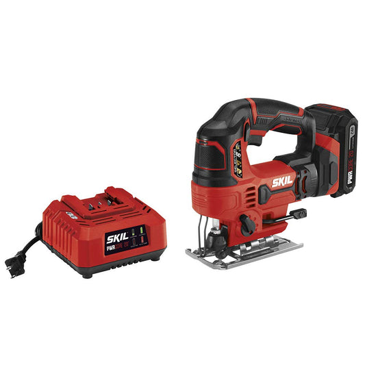 SKIL PWR CORE 20V 7/8 Inch Stroke Length Jigsaw Includes 2.0Ah PWR CORE 20 Lithium Battery and Charger - JS820302 - WoodArtSupply