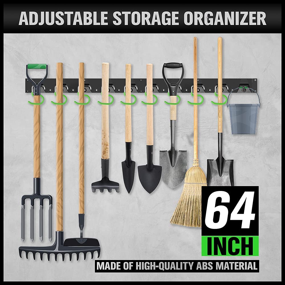 Garden Tool Organizer with Wheels and Hooks-Black