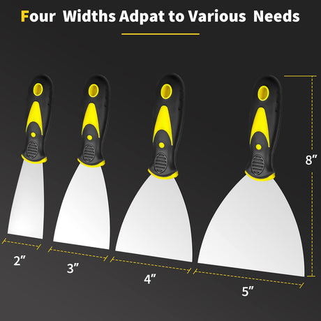 Putty Knife, 4Pcs Spackle Knife Set (2, 3, 4, 5 in), Stainless Steel Paint Scraper, Taping Knife Tool for Repairing Drywall, Removing Wallpaper, Beyotool
