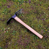 KAKURI Hoe Cultivator Combo Hand Tiller 14-3/4" Heavy Duty Hand Forged Japanese Steel Blade, Japanese Gardening Tool for Digging, Raking, KAKURI