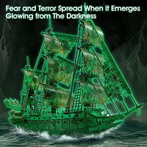 3D Puzzles for Adults Glow in The Dark The Flying Dutchman Luminous Haunted Pirate Ship Arts for Adults Model Kits Ghost Ship Gifts for Men Women, CubicFun
