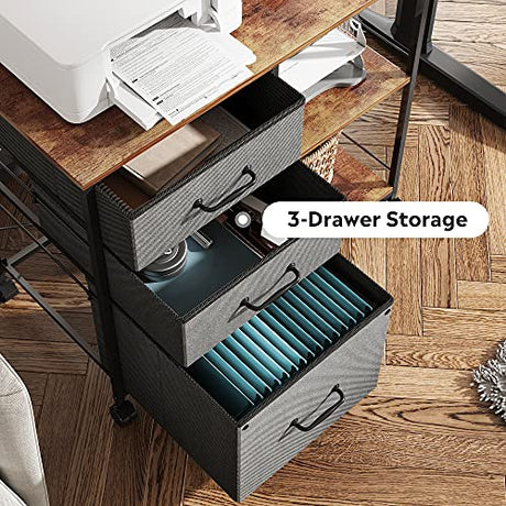 DEVAISE 3 Drawer Mobile File Cabinet, Rolling Printer Stand with Open Storage Shelf, Fabric Lateral Filing Cabinet fits A4 or Letter Size for Home DEVAISE