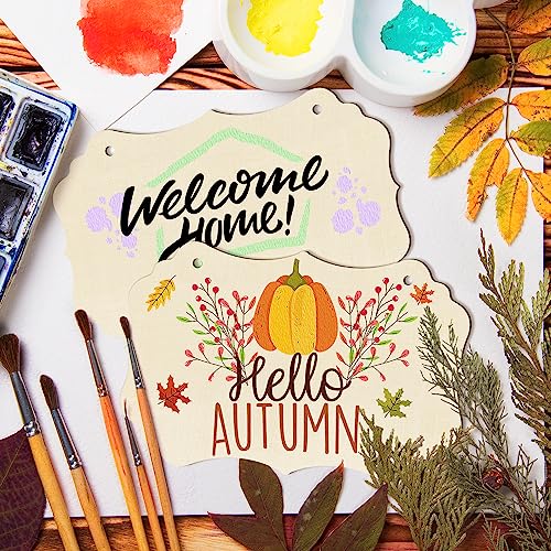 Large Rectangle-Shaped Wooden Welcome Door Sign to Paint 10Pcs, DIY Blank Unfinished Wood Ornament for Crafts Hanging Decorations, Halloween - WoodArtSupply