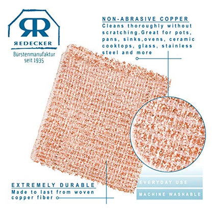 REDECKER 2-Ply Woven Copper Scrubbing Cloth - Durable and Non-Abrasive Scrubber, Machine Washable, Alternative to Chore Boy Copper Scrubber, Copper - WoodArtSupply