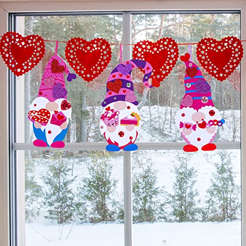 Winlyn 36 Sets Valentine's Day Gnome Ornaments Decorations DIY Valentine Gnome Craft Kits Assorted Gnome Shaped with Heart Valentine Stickers for