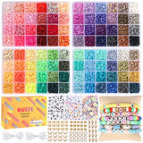 QUEFE 9600pcs Clay Beads for Bracelet Making Kit, 96 Colors Polymer Heishi Beads with Letter Beads for Jewelry Necklace Making, Craft Gifts, Preppy, QUEFE
