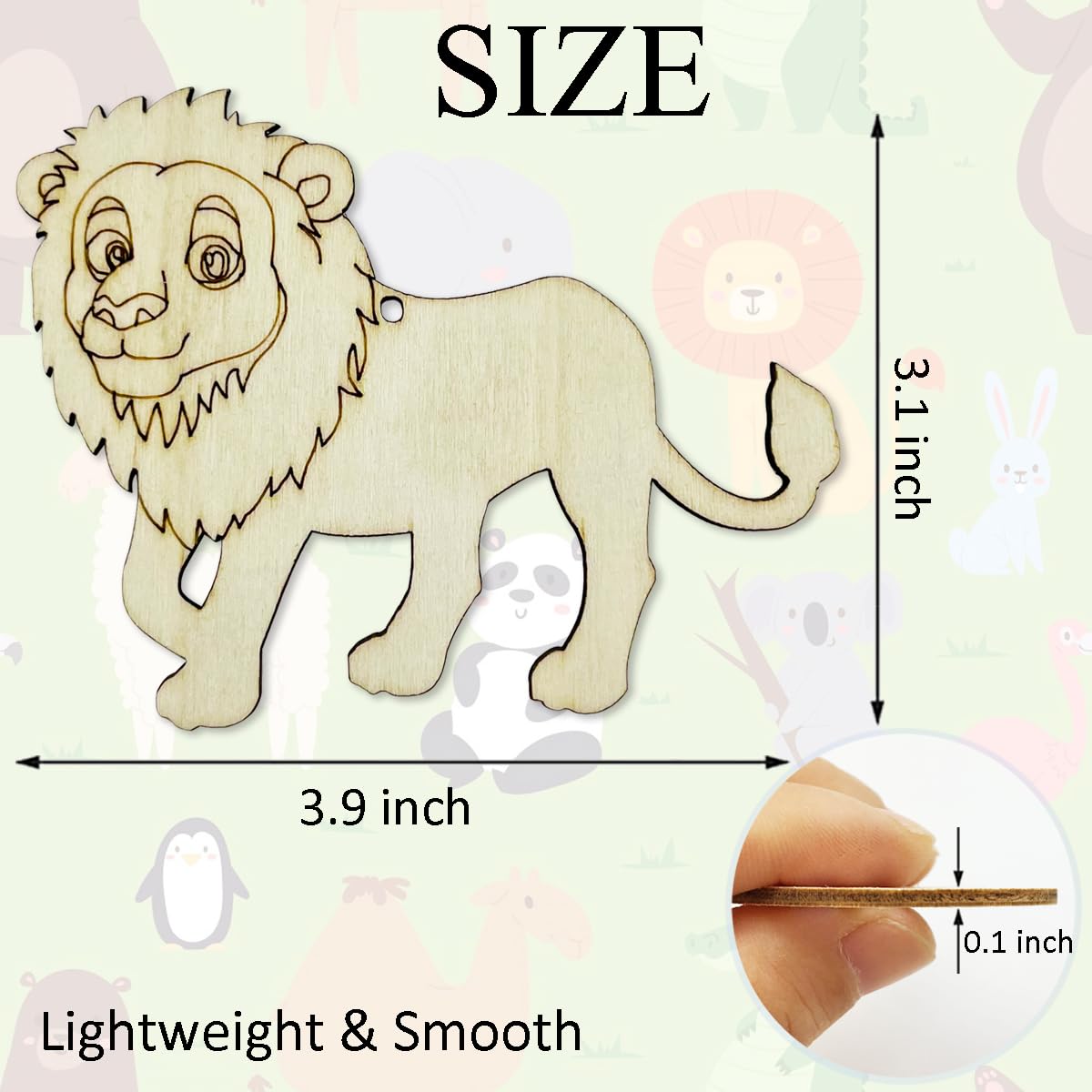 30pcs Unfinished Lion Wood Cutouts Lion Wood DIY Crafts Cutouts Blank Wooden Lion Shaped Hanging Ornaments KRSHEMDE