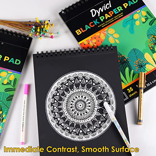 Dyvicl Black Paper Pad 5.5"x8.5" Sketch Book, 35 Sheets (90 lb/150gsm), Spiral Black Sketchbook Drawing Paper for Pencil, Pastel, White Ink Gel Pen, Dyvicl