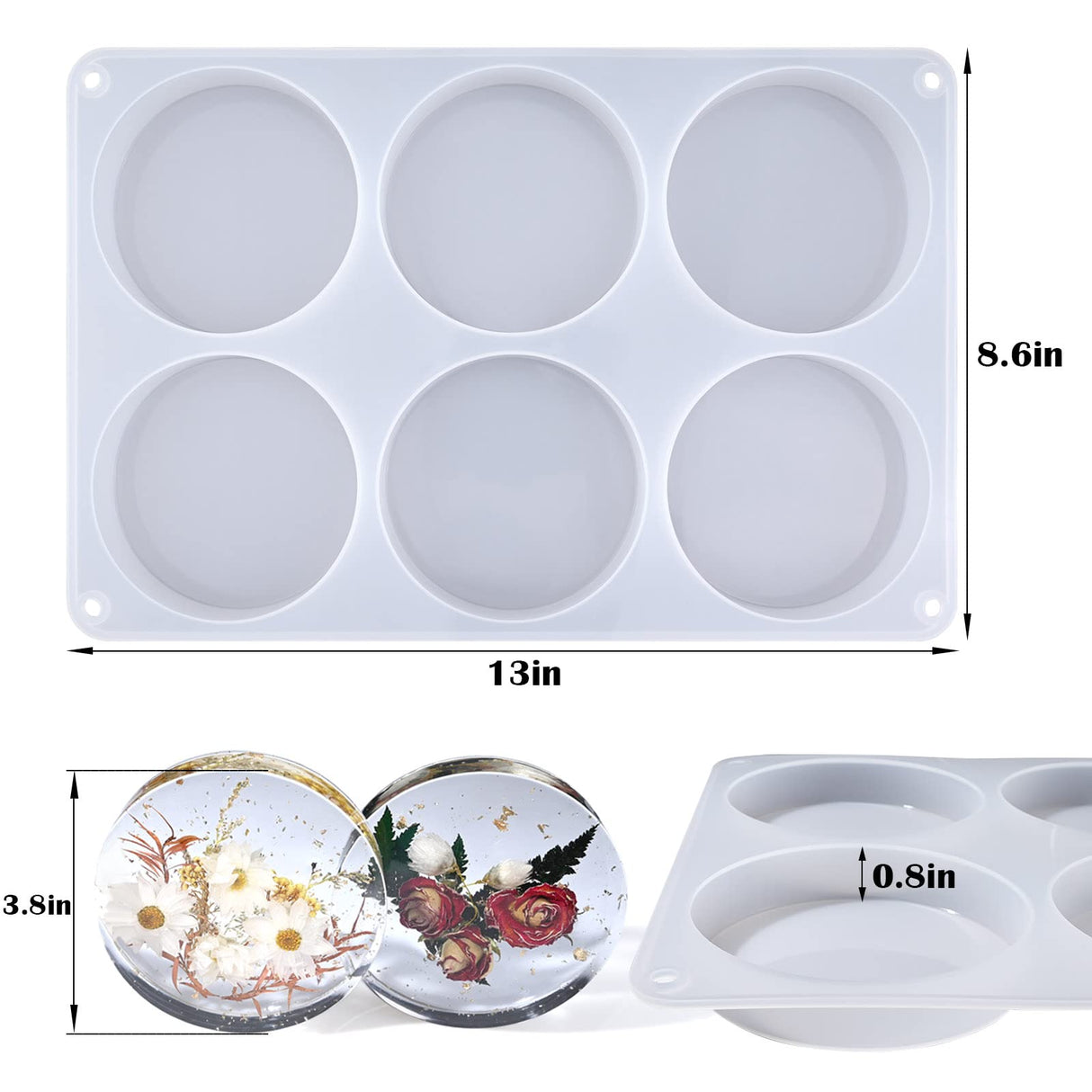 Actvty Resin Large Coaster Molds 6-Cavity Deep Round Silicone Molds for Resin Casting, for Epoxy Resin DIY Custom Coasters Resin Art Gifts Home Actvty