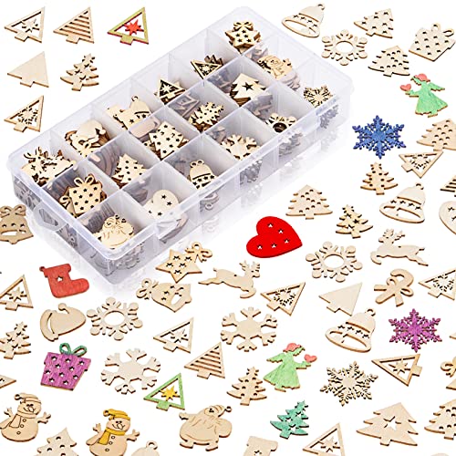 300 Pieces Unfinished Mini Wooden Christmas Ornaments DIY Wooden Christmas Ornaments Mini Blank Wood Slice Cutout Christmas Craft for Holiday Winter - WoodArtSupply