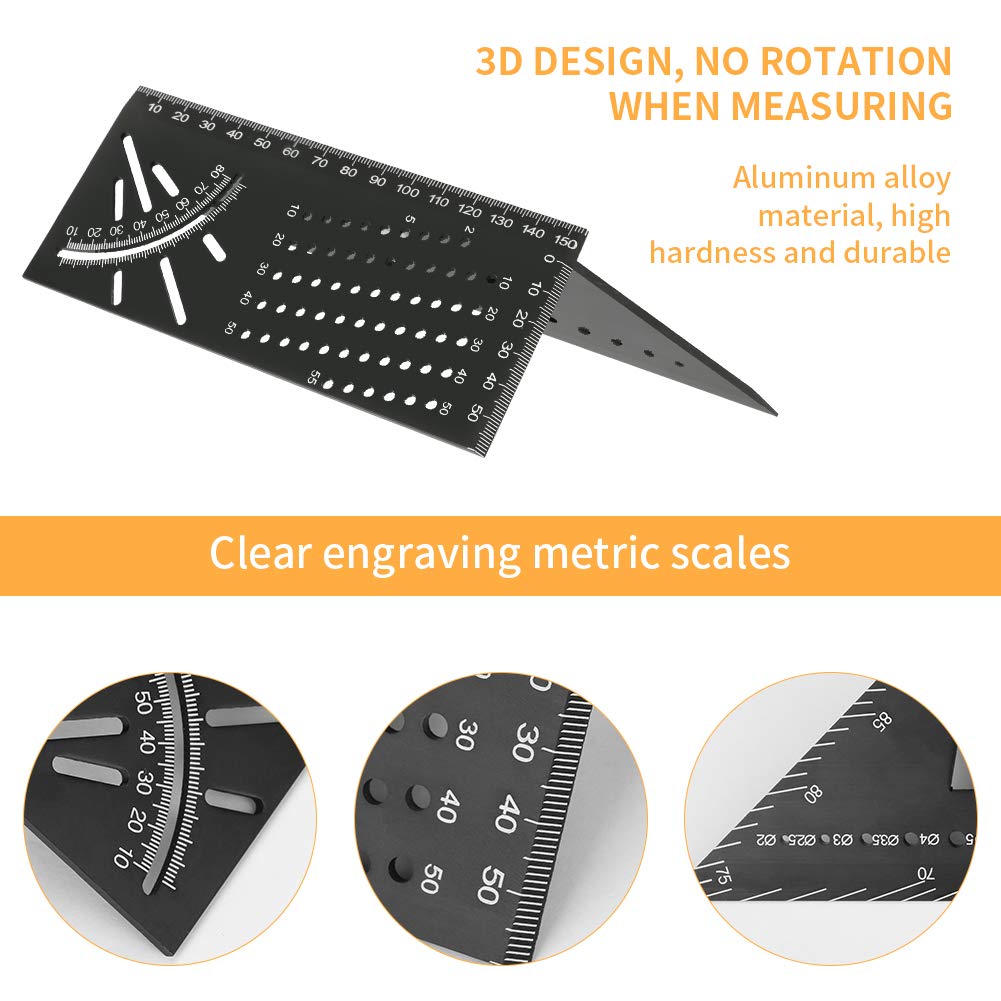 Aluminum Alloy Woodworking Square Size Measure Ruler, welltop 3D Mitre Angle Measuring Tool, Multifunctional 45/90 Degree Angle T Ruler Gauge, for - WoodArtSupply