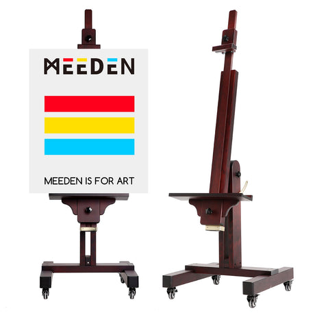 MEEDEN Extra Large Studio Easel, Professional Artist Easel, Heavy Duty Floor Easel, Tilts Flat Easily, Rosewood Finished, Holds Canvas Art up to 71” MEEDEN