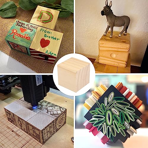 12 Packs Wooden Blocks for Crafts, 3.15 Inch Pine Wood Cubes, Wooden Cubes for Paint, Stamp, Decorate, DIY Projects and Personalized Gifts,by