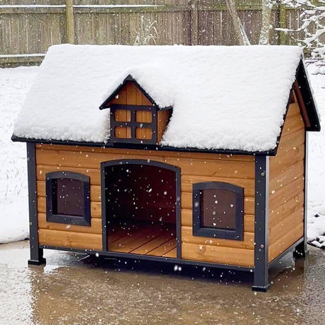 GUTINNEEN Dog House Metal Frame Outdoor Cat House Wooden Dog Kennel for Winter Weatherproof GUTINNEEN