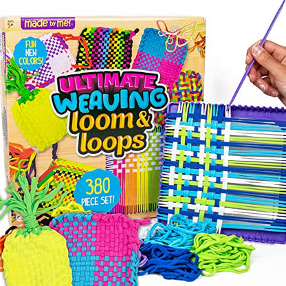Made By Me Ultimate Weaving Loom, Includes 378 Craft Loops & 1 Weaving Loom with Tool, Makes 25 Projects, 9 Rainbow Colors of Weaving Loops, Hook &