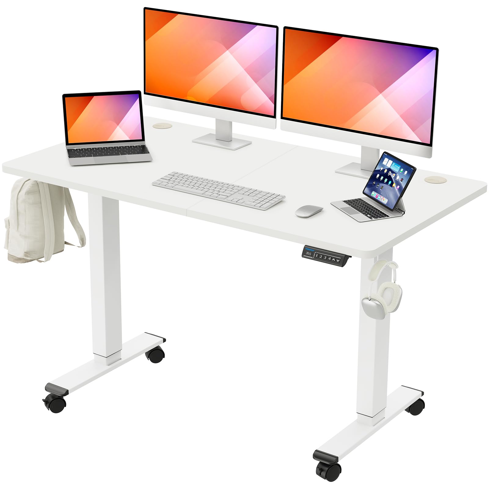 MOUNTUP 𝟓𝟓 𝐱 𝟐𝟖 Inches Electric Height Adjustable Standing Desk, Sit Stand Desk with Memory Controller, Ergonomic Stand Up Desk for Home Office with - WoodArtSupply