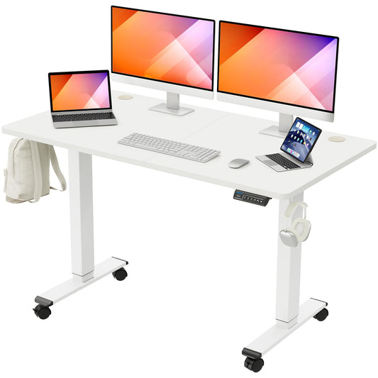 MOUNTUP 𝟓𝟓 𝐱 𝟐𝟖 Inches Electric Height Adjustable Standing Desk, Sit Stand Desk with Memory Controller, Ergonomic Stand Up Desk for Home Office with - WoodArtSupply