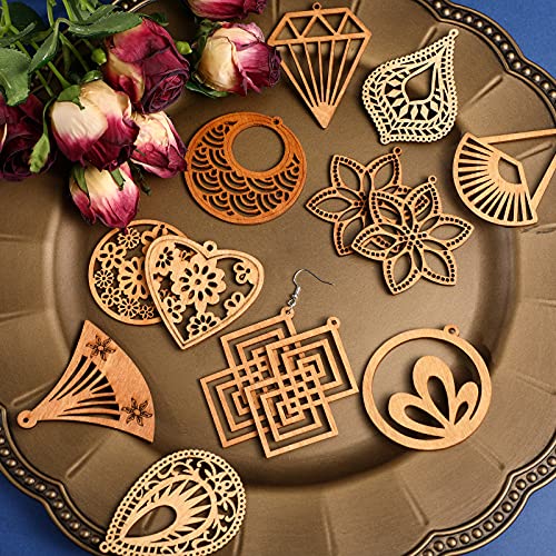 222 Pieces African Wooden Dangle Earring Making Kit, Includes 48 Pieces Wooden DIY Earring Pendants 100 Pieces Jump Rings 50 Pieces Earring Hooks 24 Hicarer