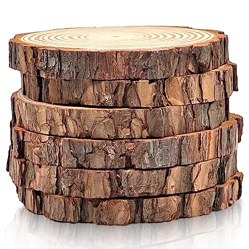 DSYIL 6 Pack Unfinished Wood Slices Large, 6.3-7 Inch Round Wood Circles with Tree Bark,Christmas Ornaments Wood Pieces for Crafts Rustic Wedding